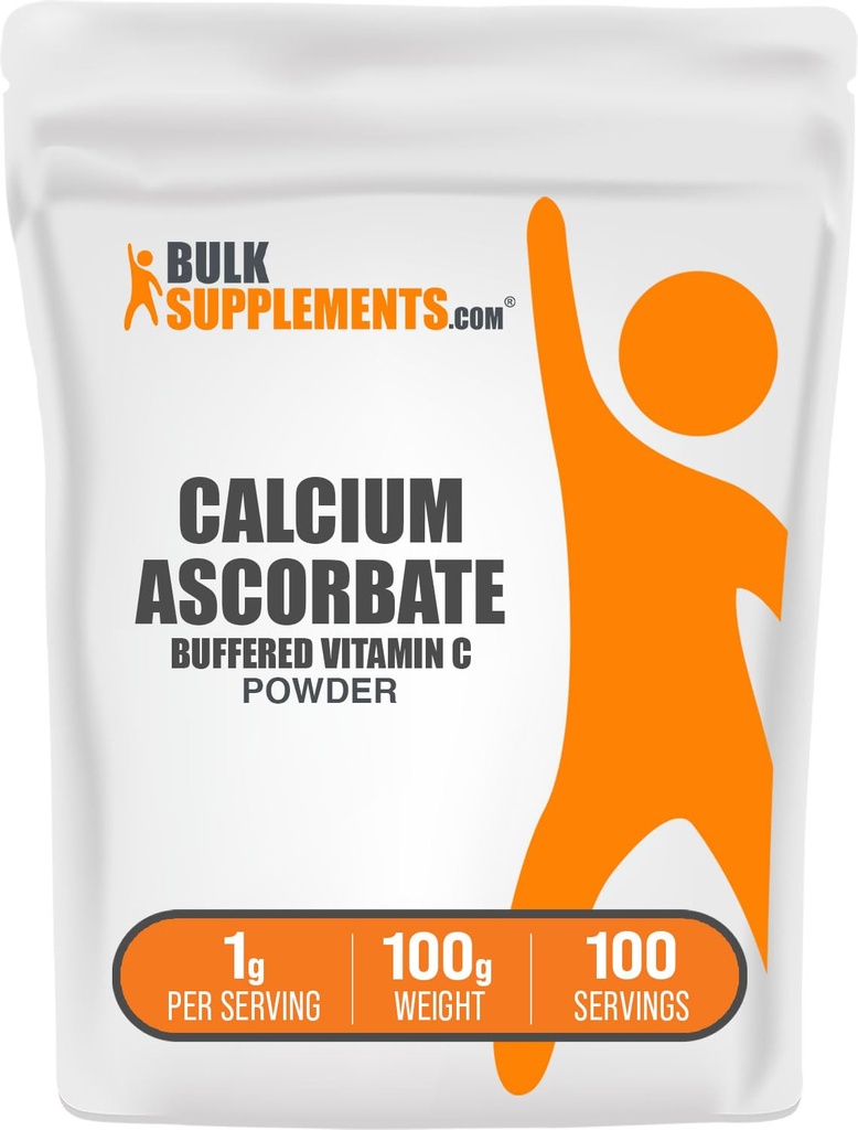 BulkSupplements.com Calcium Ascorbat Powder - Buffered C Vitamin Supplement, Calcium Powder - Vegan & Gluten Free, 1g per Serving, 100g (3,5 oz) (pakke med 1)