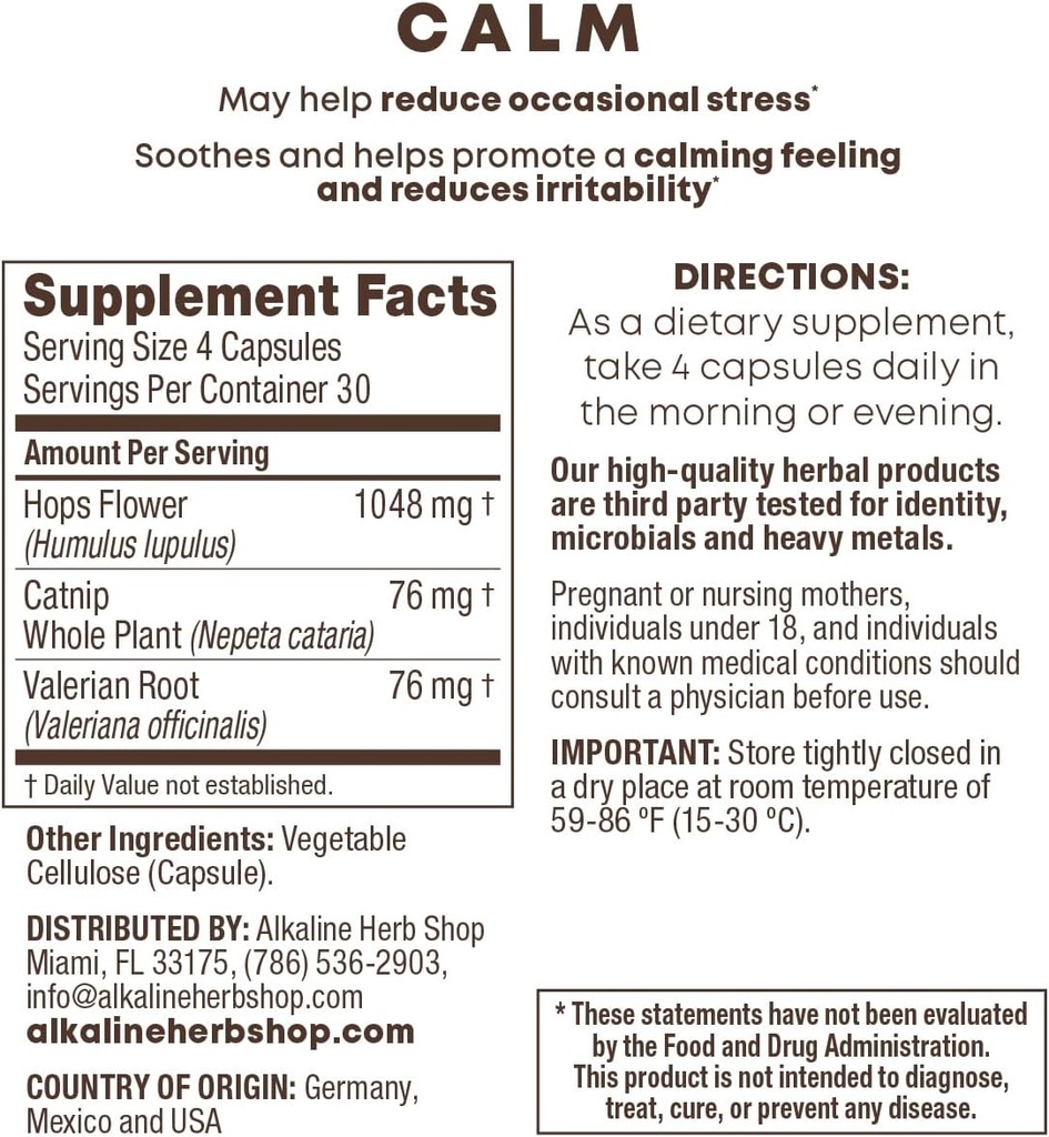 Alkaline Herb Store Calm Supplement 120 Kapsler (Happy Mood)