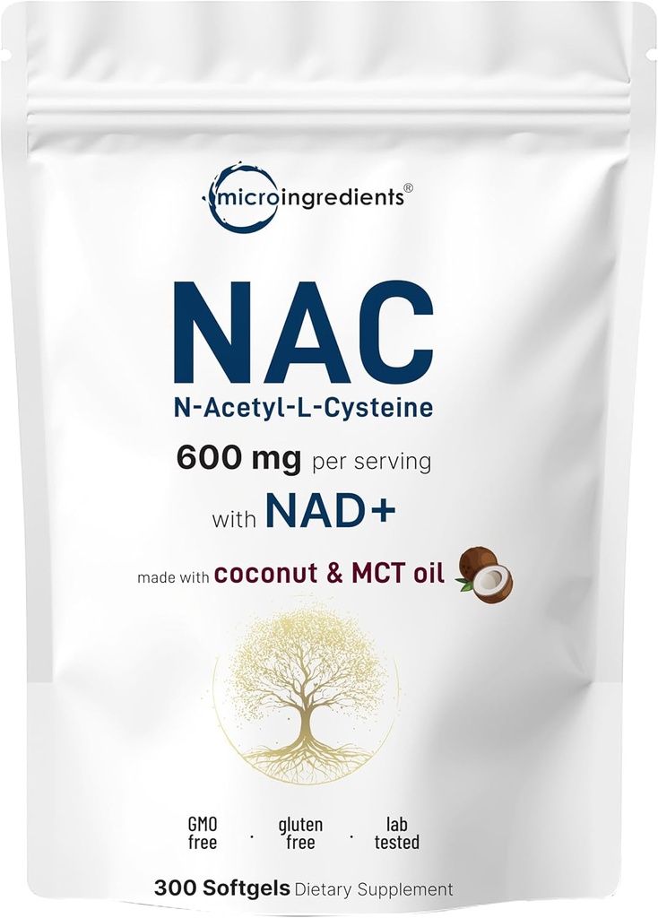 NAC 600 mg med NAD +, 300 Softgels against 124; N- Acetyl L- Cysteine + Nicotinamid + MCT Oil against 124; Cellular Energy & Antioxidant Support