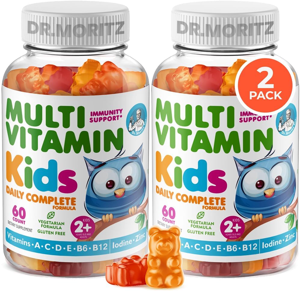 DR. MORITZ Kids Multivitamin Gummies - med Kids Vitamin A D E B6 B12 Zink og mere - Komplet daglig support - Vegetarisk og ikke-GMO, 2 Pack (120 Tæl)