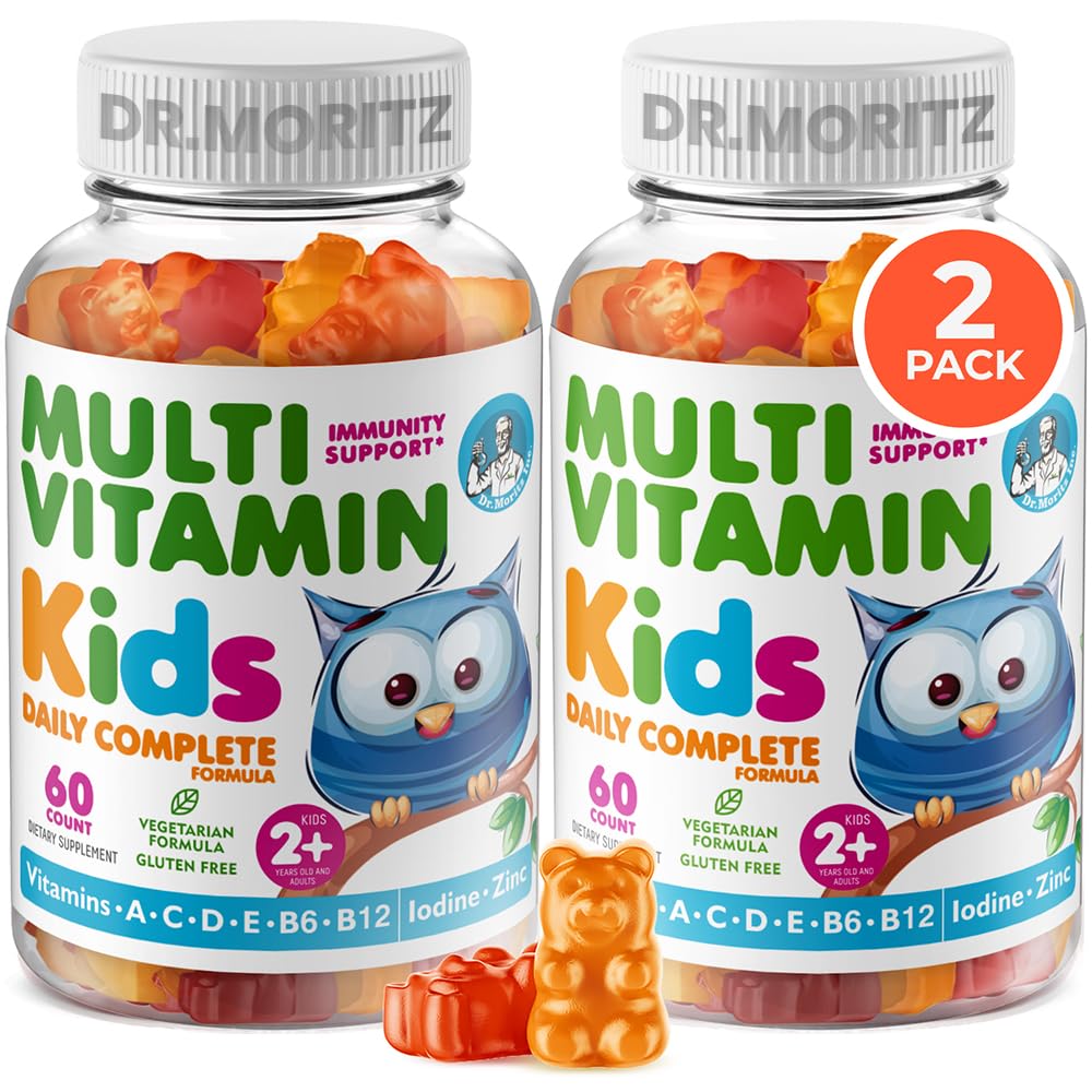 DR. MORITZ Kids Multivitamin Gummies - med Kids Vitamin A D E B6 B12 Zink og mere - Komplet daglig support - Vegetarisk og ikke-GMO, 2 Pack (120 Tæl)