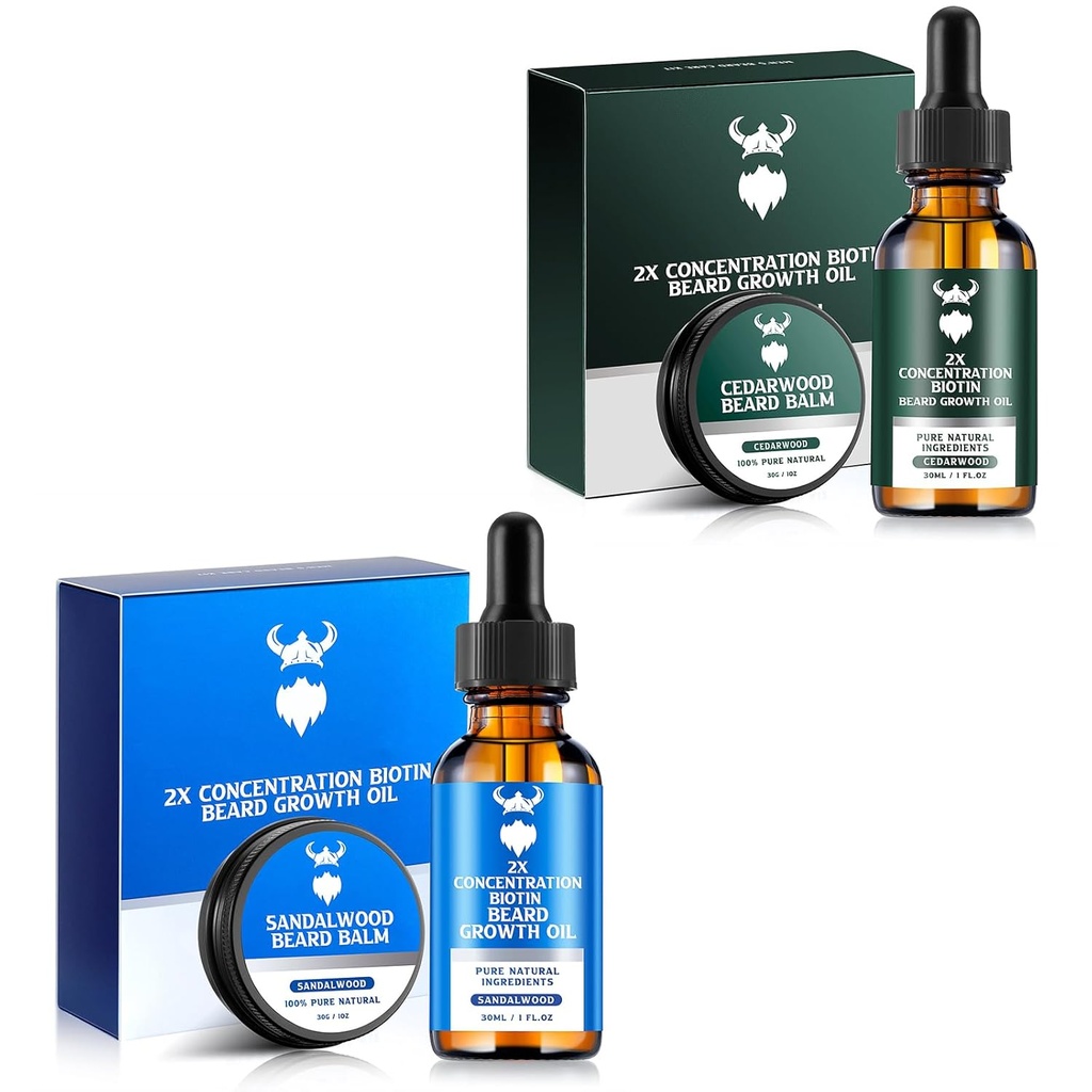 Sandalwood Beard Growth Oil med 2X Koncentration Biotin til mænd og Cedarwood Beard Growth Oil med 2X Koncentration Biotin til mænd Natural Ingredients & Thickens Facial Hair Growth