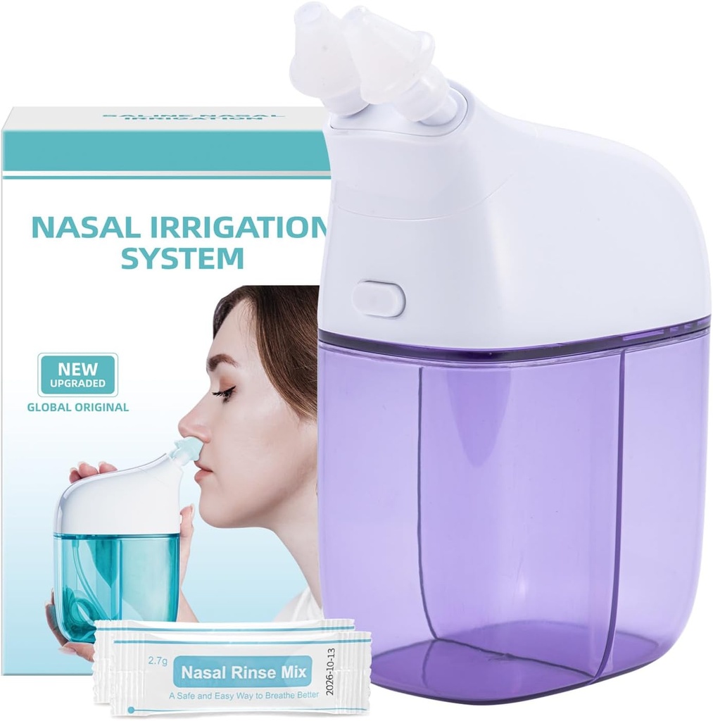 Nasal kunstvanding System med 30 Saline Pakker, Sinus Rinse Machine, Næse Sinus Cleaner Machine med vand tank & affald Collection Tank - Violet