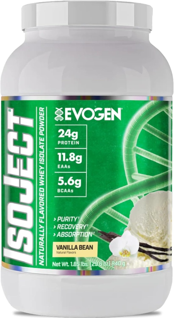Evogen Isoject Naturals - Whey Protein Isolate ttesmå 124; naturligt aromatiseret, Ultra - Pure Whey Protein Powder med Ignitor ™ Enzymes, BCAA og EAA; Forbedret Absorption & Recovery • 124; Vanilla Bean • 124; 28 Servering