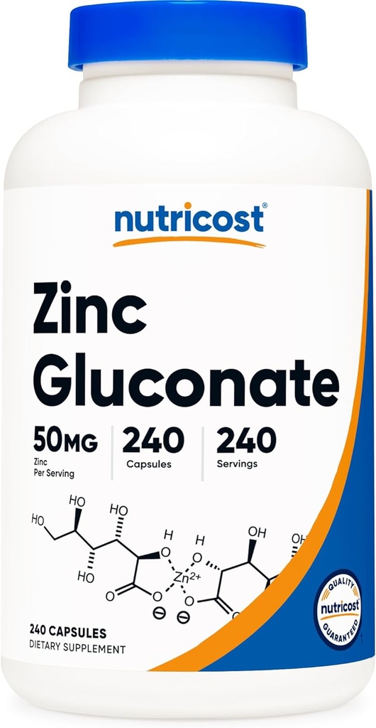 Nutricost Zink Gluconat 240 Vegetariske Kapsler (50mg) - Gluten fri og ikke-GMO