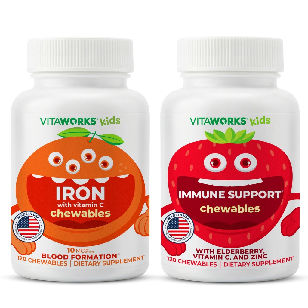 Kids Iron 10mg + C-vitamin Chewables + Elderberry + Zink + C Chewables Bundle