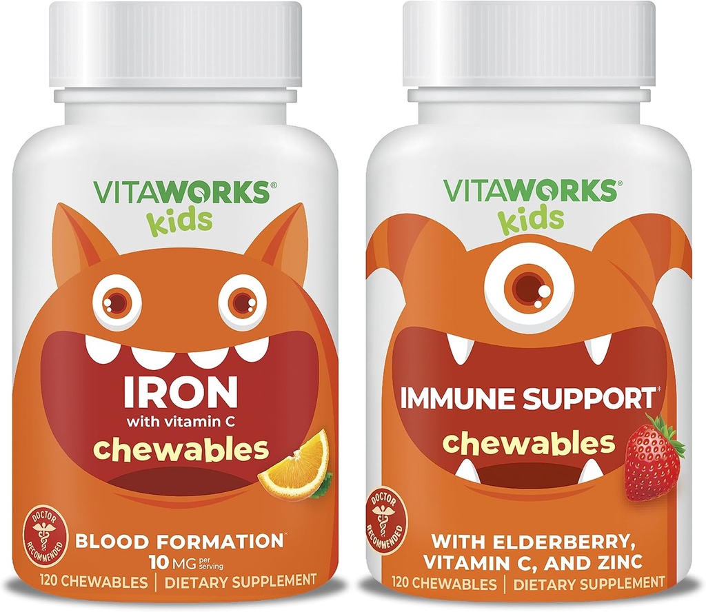 Kids Iron 10mg + C-vitamin Chewables + Elderberry + Zink + C Chewables Bundle