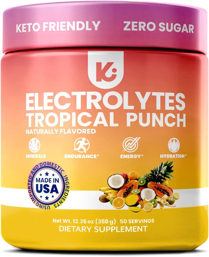 Keppi Keto Electrolytes Powder No Sugar - Sugar Free Electrolytes - Made in USA - Advanced Hydration, Performance & Recovery - Delicious Tropical Flavor - Mixes Easily No Clumps