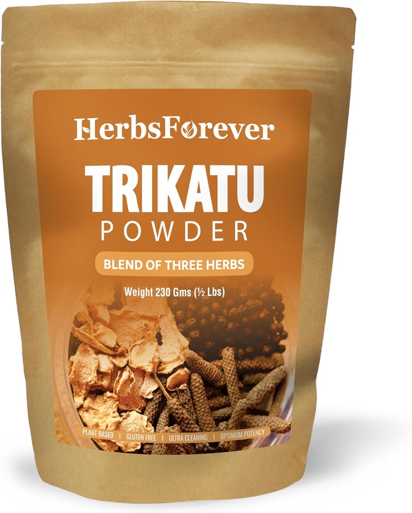 HerbsForever Trikatu Churna Powder - Ayurvedic Herbal Blend til fordøjelsesstøtte & Vata Balance, Non- GMO, Vegan, 230g MSD 124; Natural Wellness Supplement