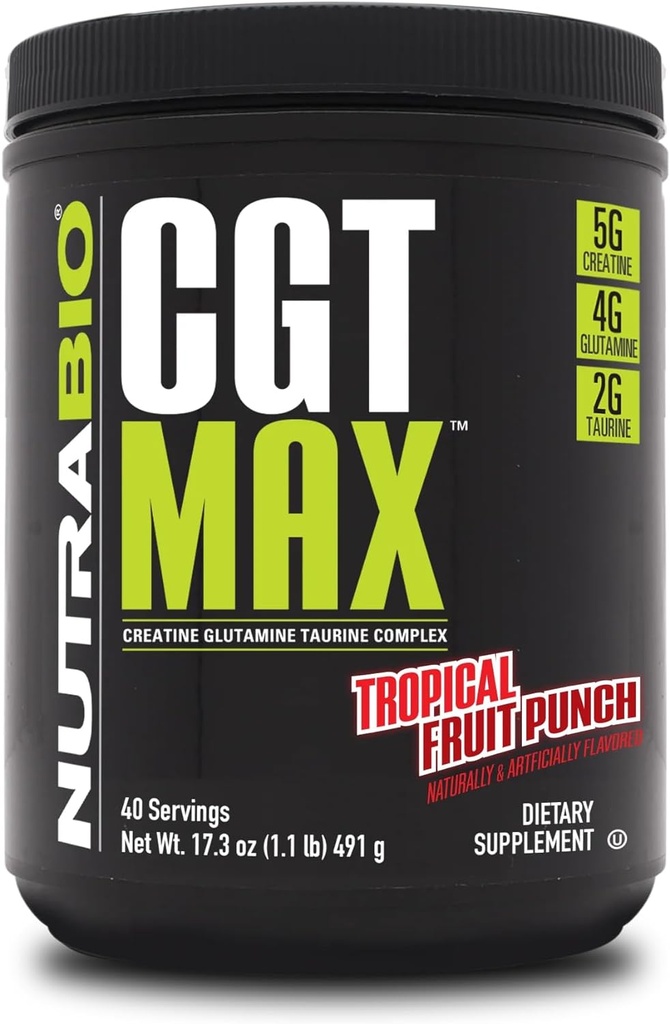 NutraBio CGT- MAX Powder- Creatin, Glutamin og Taurine til at støtte muskel inddrivelse og styrke - 40...