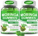 Moringa Gummies for Women Mænd w / Probiotiske gurkemeje Ginger Ceylon kanel, Sukker fri, Organic Moringa Powder Kapsler Alternativer, Pure Moringa Leaves Green Superfood Supplement - Vegan, 120Cts