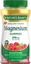 Naturens Bounty Magnesium Citrate Gummies for voksne, Understøtter generel sundhed, ben, nerve, muskel & hjerte sundhed støtte, 270mg per servering, Vegan, ikke-GMO - Hindbær 90 Greve