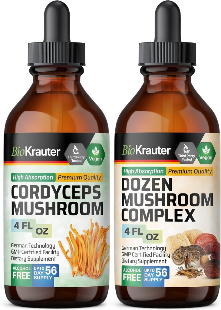 BIO KRAUTER Cordyceps Mushroom Tinktur 4 Fl. Oz. & Dozen Mushroom Tinktur 4 Fl. Oz.