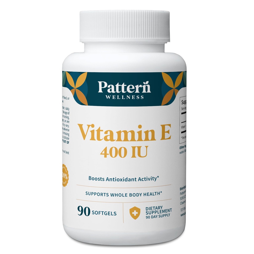 Mønster Wellness Vitamin E 400 IE tillæg - øger antioxidant aktivitet - understøtter hele kroppen sundhed - kæmper mod cellulære skader - 3. part Lab Testet - 90 bløde geler