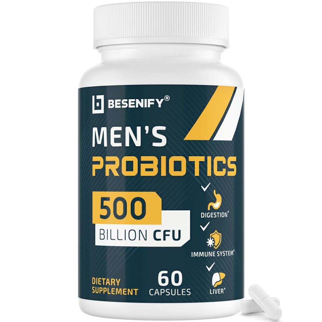Probiotika til mænd, 500 milliarder CFU & 12 Sprains, Mænds Probiotika med gurkemeje, Cranberry, Goji - Probiotika til fordøjelsessygdomme, immunforsvar, mave, Bloating & Gut Sundhed til mænd, 60 Pro Biotika Caps