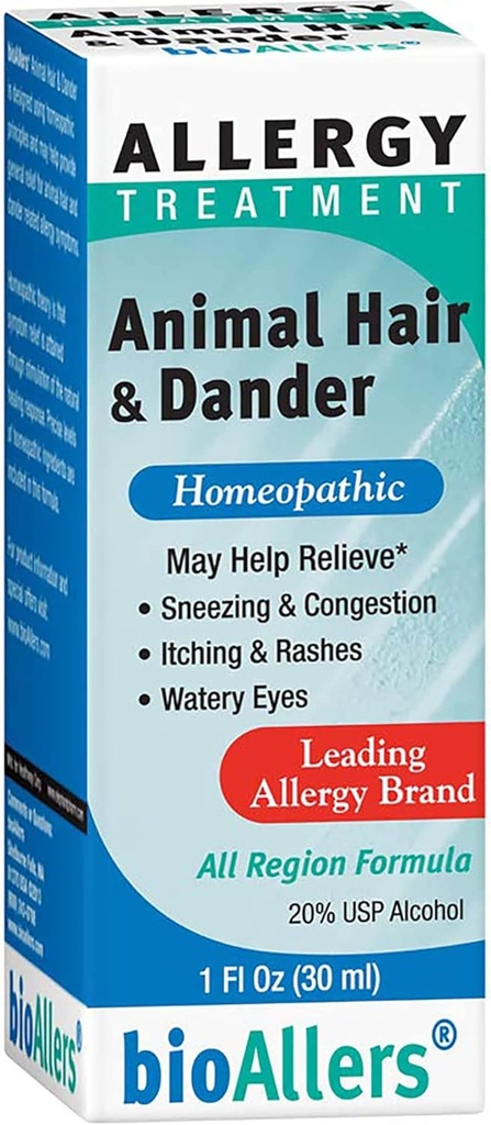 NaturalCare Animal Hår og Dander Homøopatiske Liquid Drops by bioAllers, 1 Fl Oz124; Kan yde støtte gennem Sinus Congestion, Nyse & Runny Næse, Itchy, Watery Eyes