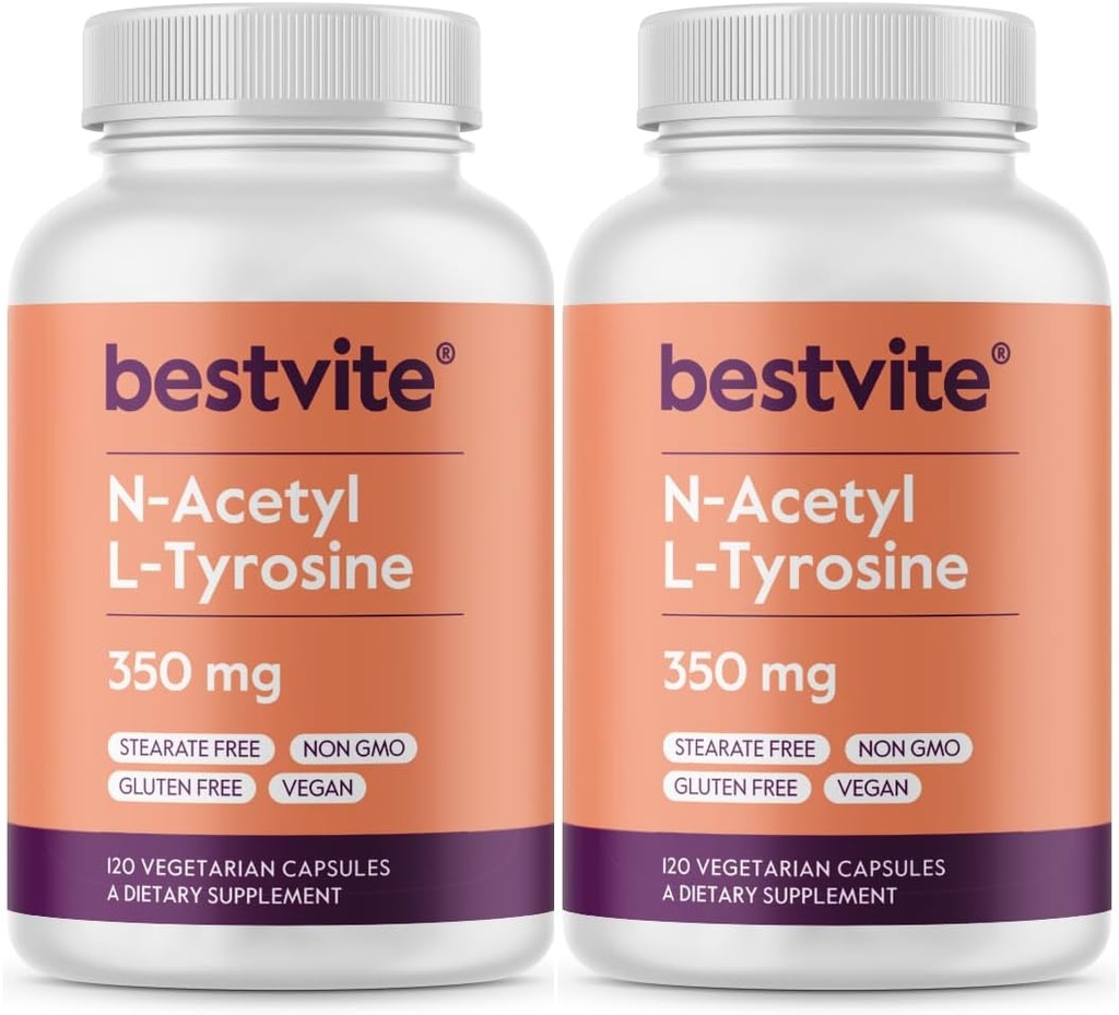 BESTVITE N-Acetyl L-Tyrosine 350mg (NALT) (240 Capsules) (120 x 2) - No Stearates - Non GMO - Gluten Free