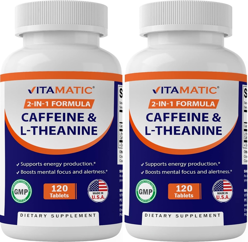 Vitamatiske koffein piller med L- Theanin - 300 mg per tablet - 120 vegetariske tabletter (pakning med 2, Total 240 tabletter)