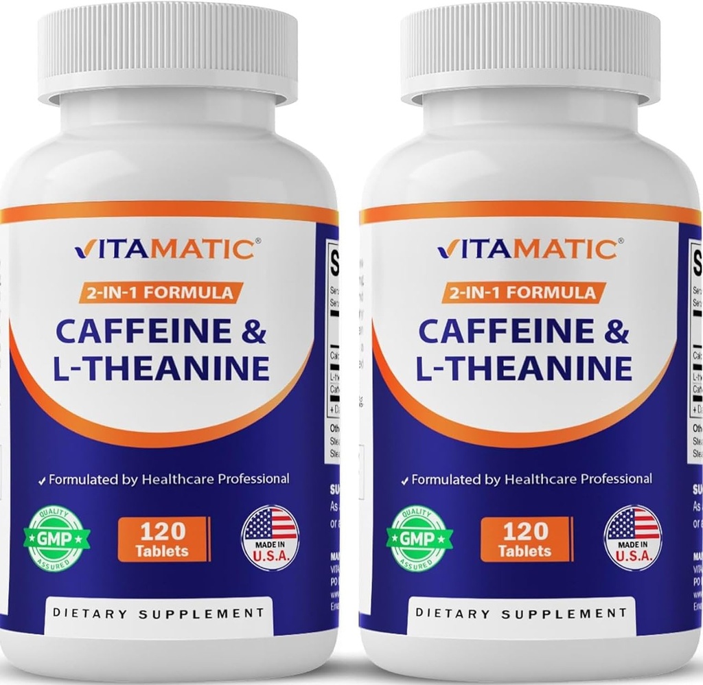 Vitamatiske koffein piller med L- Theanin - 300 mg per tablet - 120 vegetariske tabletter (pakning med 2, Total 240 tabletter)