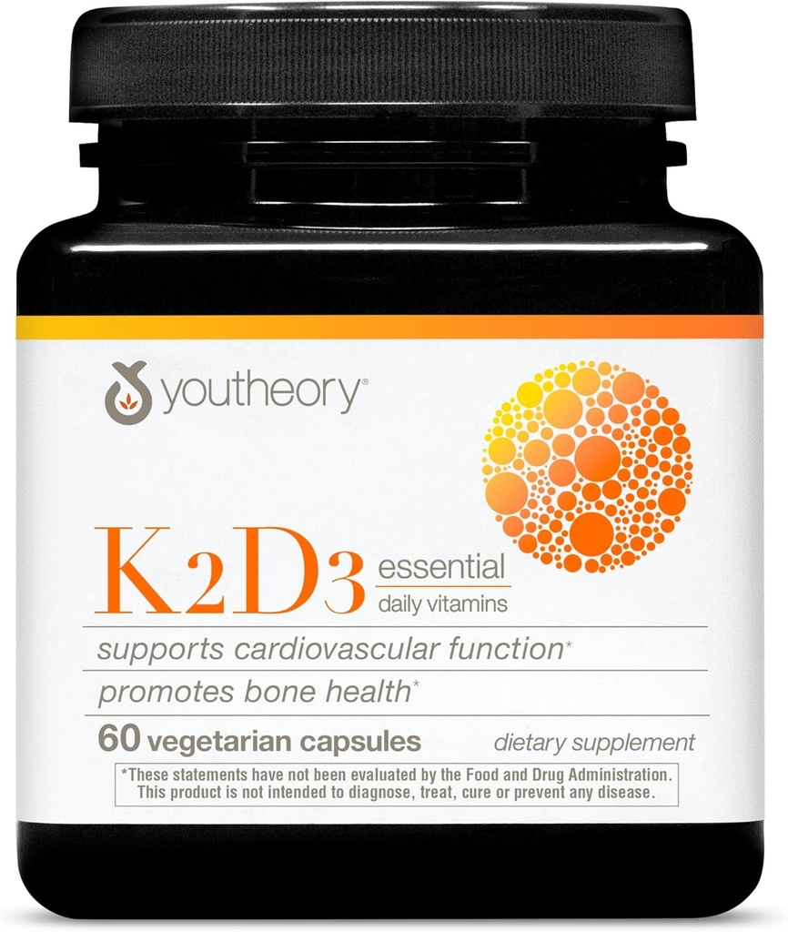 Youtory K2D3 - Bone & Heart Health Support * - Kombinerer vitamin D3 & vitamin K2 - Dairy, Soy & Gluten Free - 60 Vegetariske kapsler