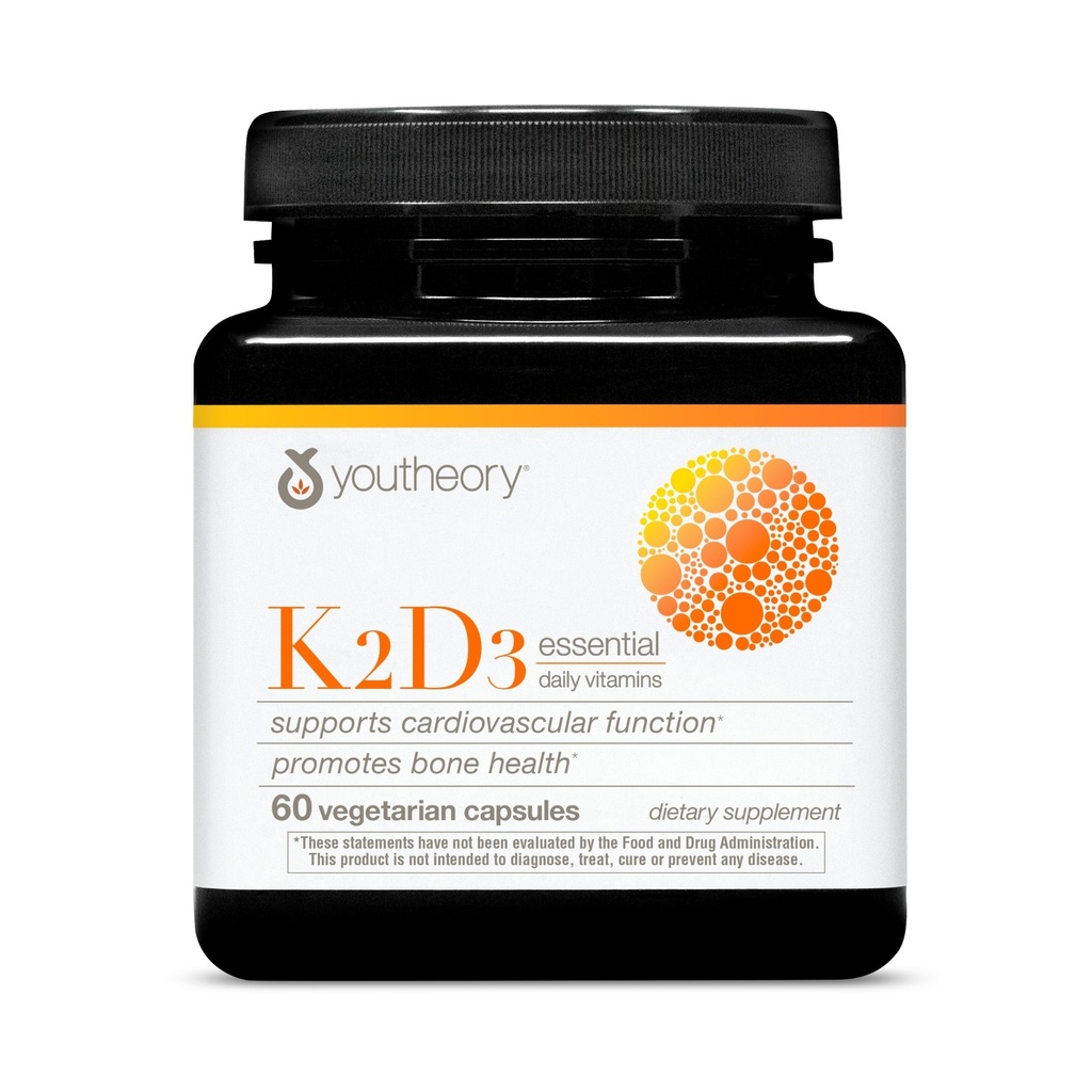 Youtory K2D3 - Bone & Heart Health Support - Kombinerer vitamin D3 & vitamin K2 - Dairy, Soy & Gluten Free - 60 Vegetariske kapsler