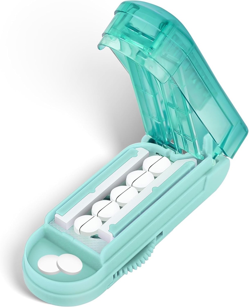 DUBSTAR Pill Cutter Splitter til små og små piller, Multiple Pill Cutters til små eller store piller, justerbar Pill Splitter med Centing Device og Blade Guard til Multi Tablets (Cyan)