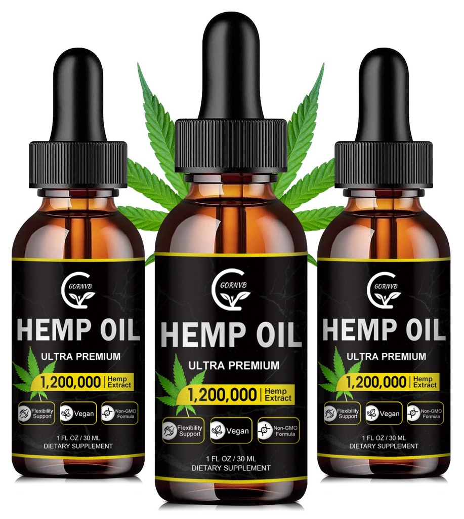 (3-Pack) Høj potens Hamp Oil - maksimal styrke, immunsystem support, Focus Calm, Afslapning, Mood, Pure Extract, Organic, Vegan, Non- GMO