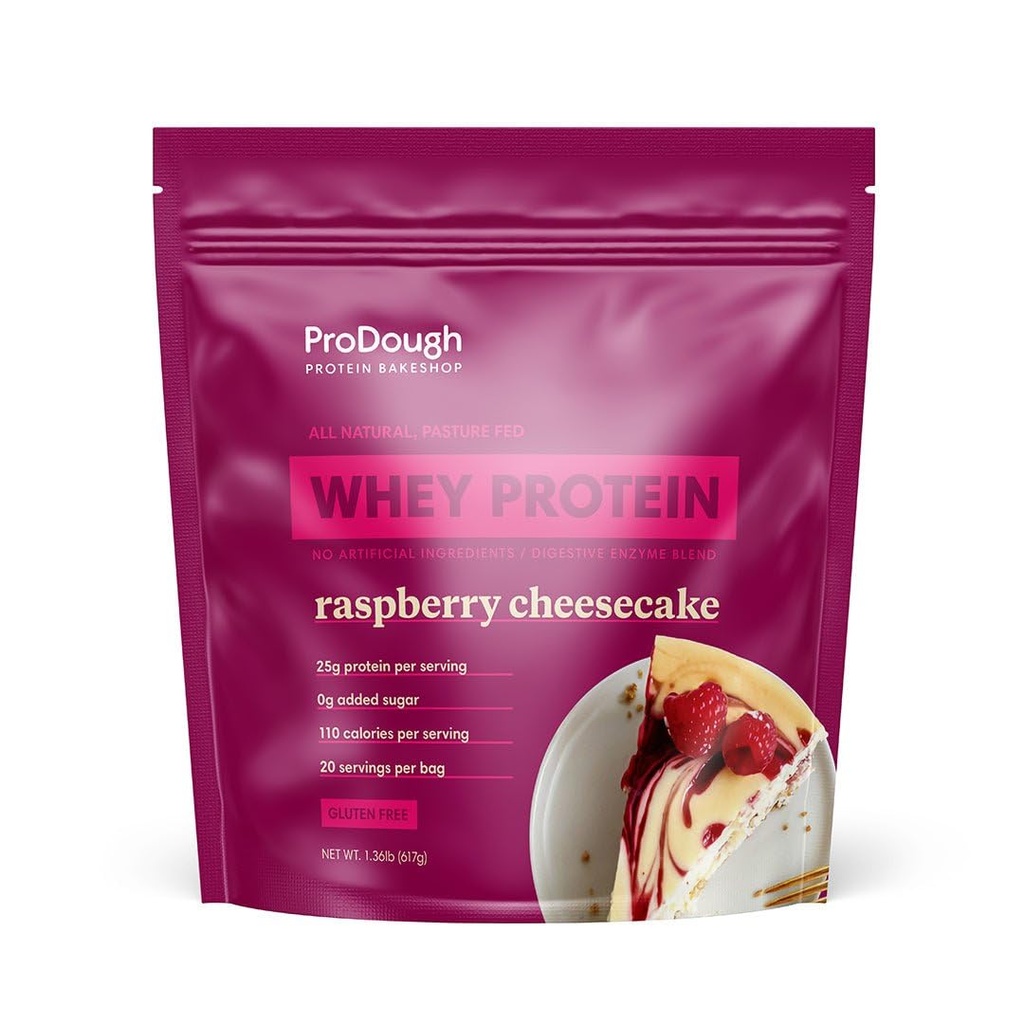 ProDough Gourmet Whey Isolate Hydrolised Protein Powder for Shake Mix- Easy Digest Enzyme Blend, 25g Protein per Serving, Natural Ingredients, Gluten Free, Keto Friendly (Rasberry Cheesecake)