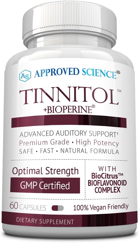 Godkendte videnskab Tinnitol - Tinnitus Support - Ease Ringing i Ørene - Boost Indre Øre Sundhed - 60 Kapsler - Made in USA