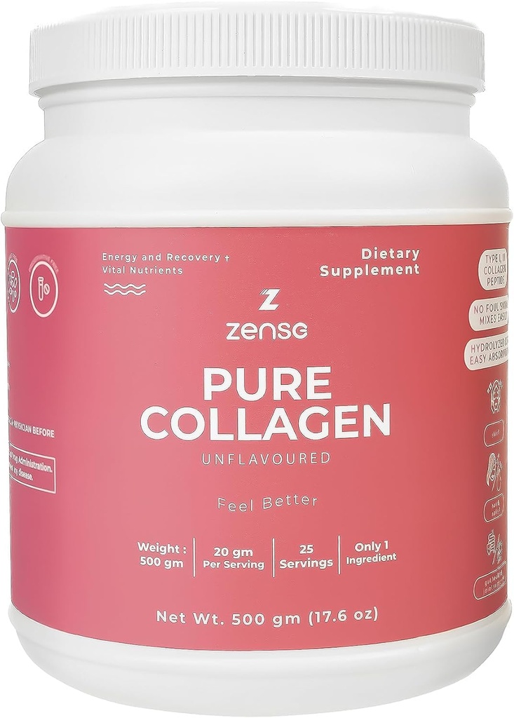Hydrolyseret collagen pulver til kvinder & mænd, Økologisk collagen peptider pulver, type I & III Bovin collagen - High Protein, Pure Collagen Indhold, Additional- Free - Colágeno Hidrolizado til kvinder (500 g)