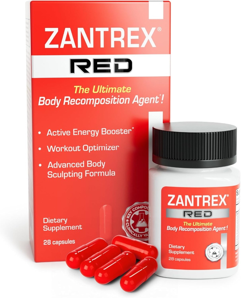 Zantrex Red Body Recomposition & Active Energy Booster Supplement 124; Understøtter Body Skulpting, øget fokus & workout ydeevne; 124; 28 kapsler