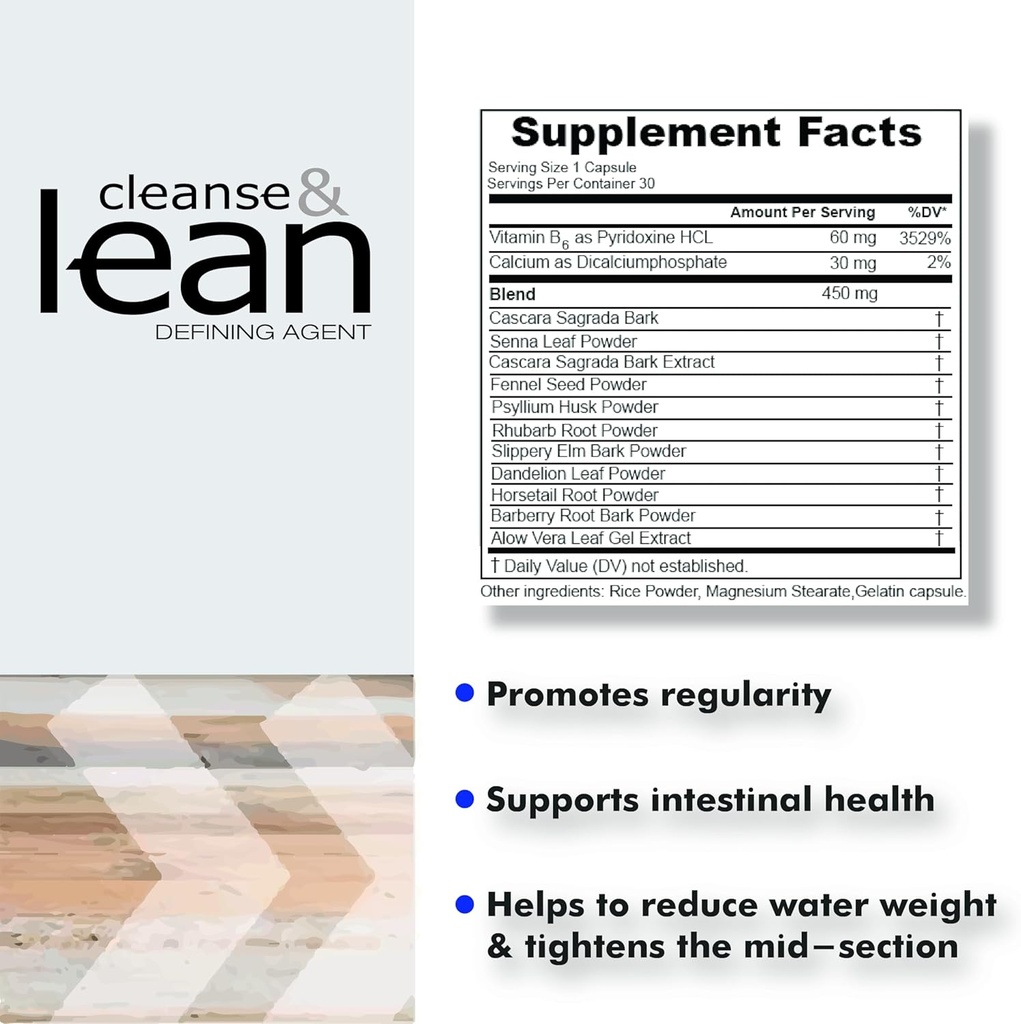 Max Muscle Naturaliga Cleanse og Lean Defining Agent Herbal Cleanse for regelmæssighed w / Natural afgiftning Ingredienser til Gut Health Colon Detox Sundhed og Bloating, 30 Greve