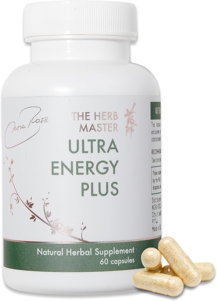 Nora Ross Ultra Energy Supplement, rig på næringsstoffer & vitaminer, immunbooster for mænd og kvinder, støtter & vedligeholder sund energi & Stamina, non-GMO 60 kapsler