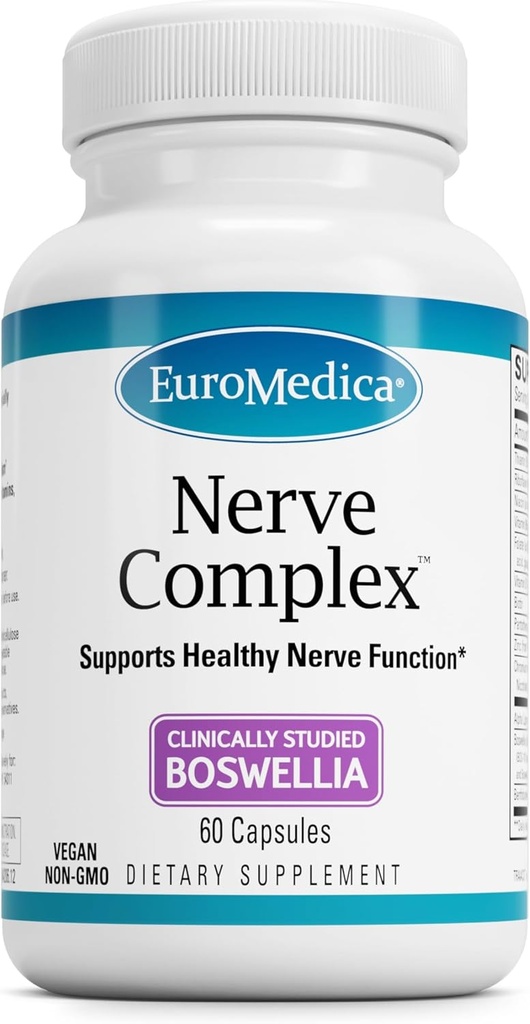 EuroMedica Nerve Complex - Urtetilskud med bioaktivt vitamin B12 - cirkulering og nervetilskud - Veganske kapsler med Boswellia Serrata - 60 kapsler