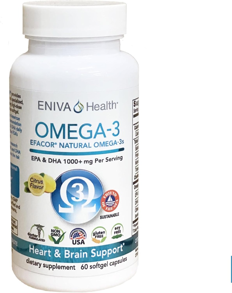 Eniva Omega-3 Fish Oil High EPA / DHA Premium Fish Oil Daily Supplement (60 hætter)