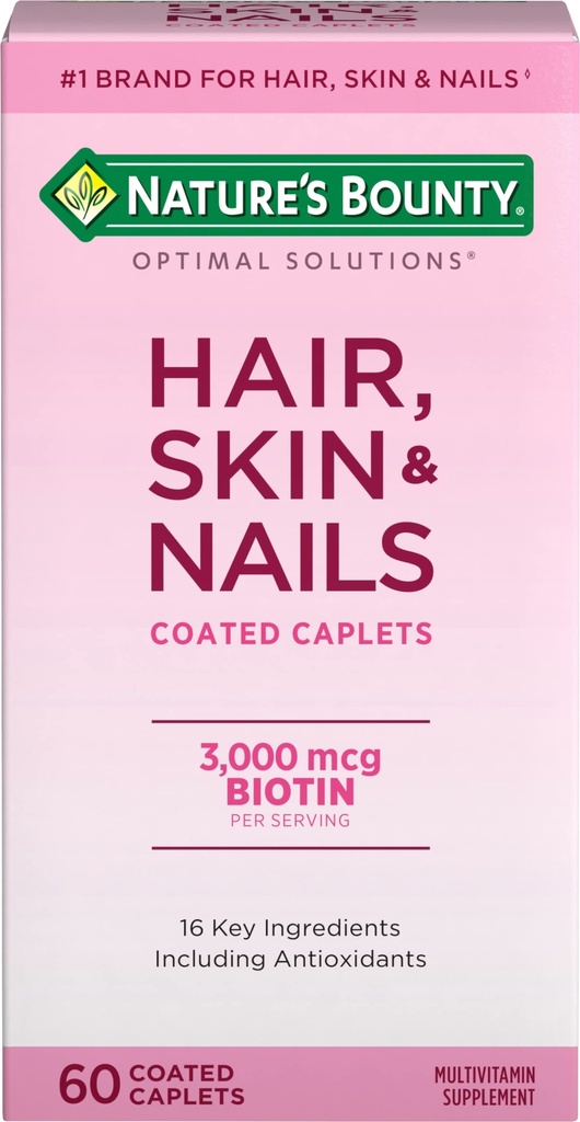 Naturens Bounty Optimal Solutions Hår, Hud & Nails Formel, med 3.000 mcg biotin, 60 coated kapsler, 20 Total Servering
