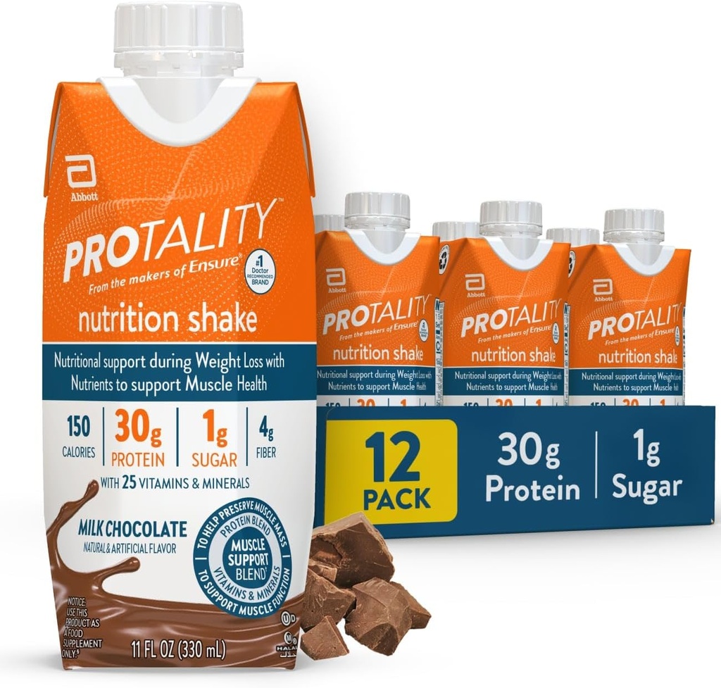 Milk Chocolate Nutrition Shake | 30g Protein, 1g Sugar | Nutrition Support for Muscle Health During Weight Loss | 12 Pack