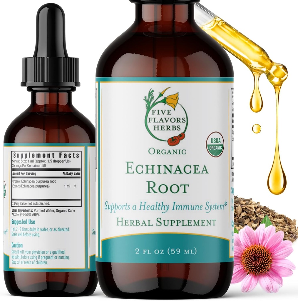Echinacea Root Tincture - Immune System Support, for Bites, Stings & Wounds, Milky Oat, Herbal Supplement - 2 Fl Oz