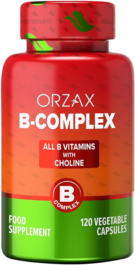 ORZAX vitamin B Complex supplement til kvinder og mænd med cholin, Inositol - Balanceret energi Metabolisme - immunforsvar & nerve sundhed (120 Veg kapsler)