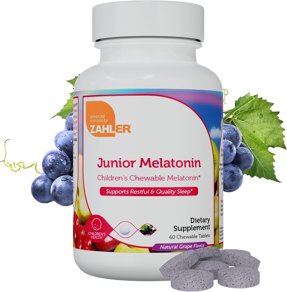 Zahler Junior Melatonin, Natural Grape, 60 tyggetabletter (1 mg pr. tablet)