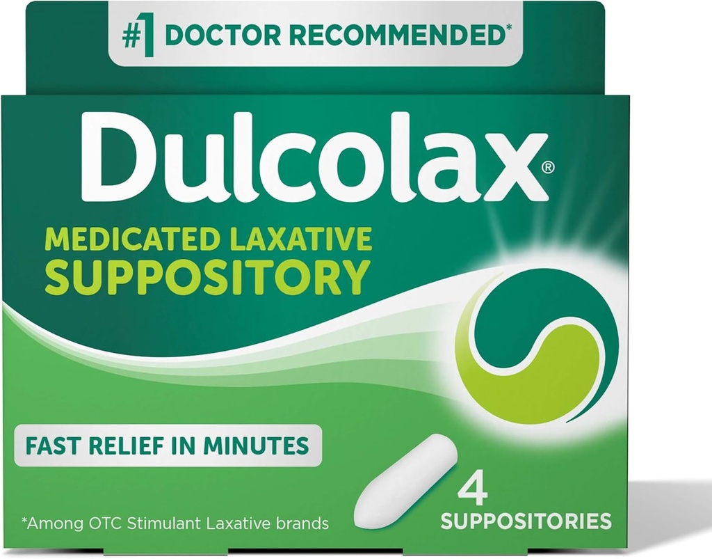Dulcolax Stimulant Laxative Medicin Suppositorier, Forudsigelige og effektive Forstoppelse Relief, Bisacodyl 10 mg, 4 Tælling