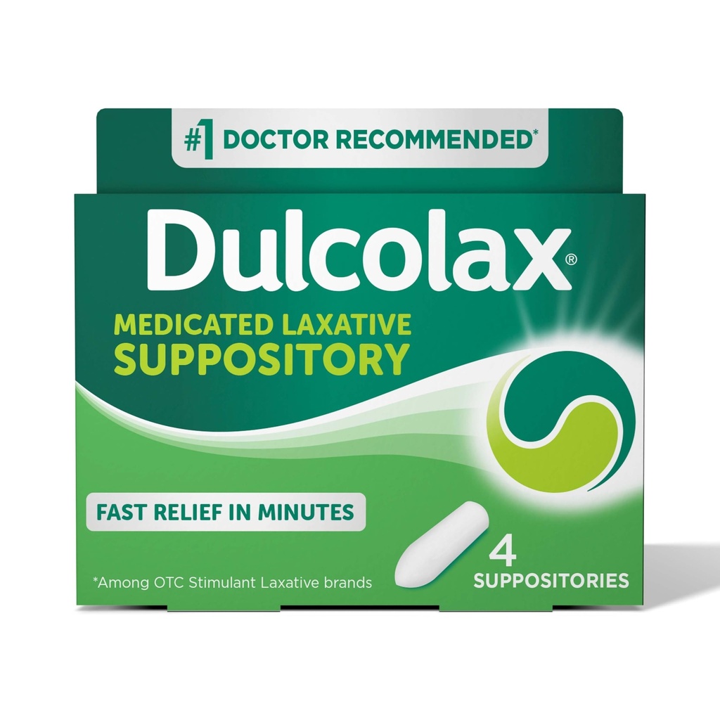 Dulcolax Stimulant Laxative Medicin Suppositorier, Forudsigelige og effektive Forstoppelse Relief, Bisacodyl 10 mg, 4 Tælling