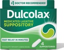 Dulcolax Stimulant Laxative Medicin Suppositorier, Forudsigelige og effektive Forstoppelse Relief, Bisacodyl 10 mg, 4 Tælling