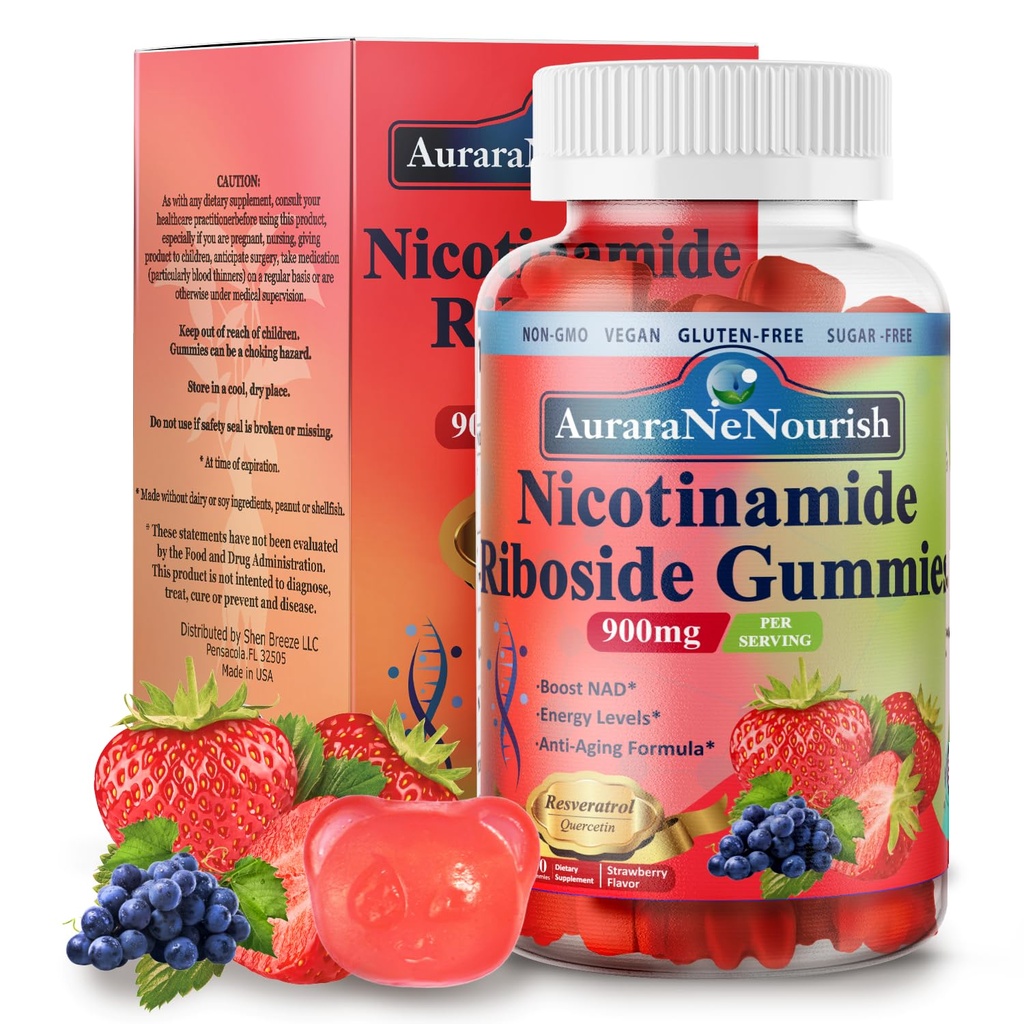 NAD Supplement Gummies Sugar- Free, NAD Nicotinamid Riboside Resveratrol 900mg w. Quercetin, Collagen Biotin & Vitamin, High Potence NAD Resveratrol Kosttilskud til Anti Aging, Energy, Focus