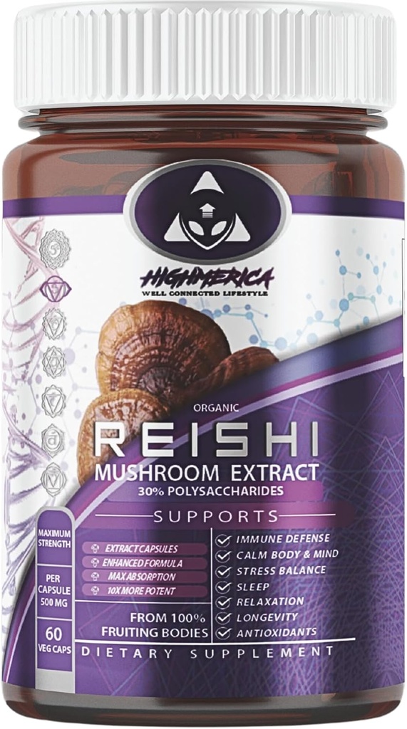 Organic Reishi Mushroom Supplement - 60 kapsler til immunforsvar og stress Relief