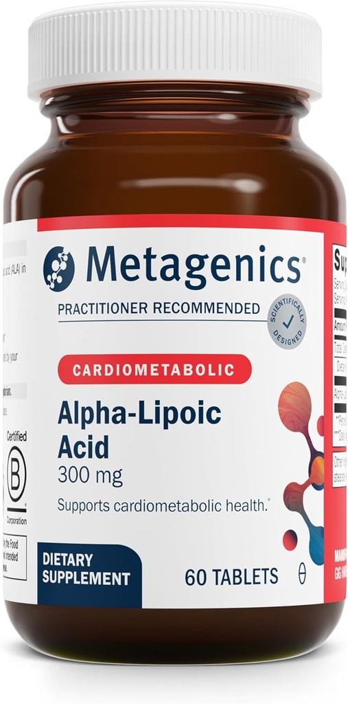 Metagenics Alpha- Lipoic Acid 300 mg - Metabolisme og antioxidant Support Support for Tissue, Brain & Heart Health * - Non- GMO, Gluten- Free, Vegan, Soy- Free - GMP Certified Facility - 60 Tablets