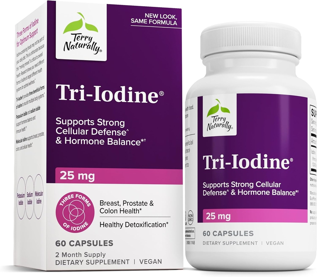 Terry naturligt tri- jod - Kosttilskud til bryst- og prostatatilskud - sund thyreoideafunktion Support - 25 mg, 60 kapsler