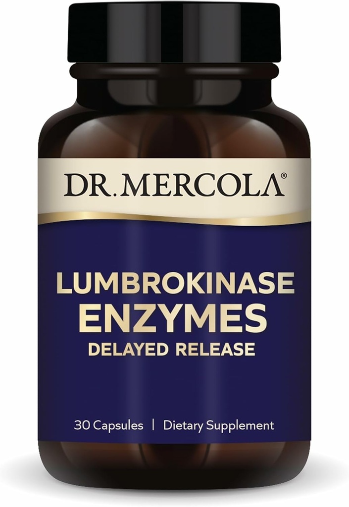 Dr. Mercola Lumbrokinase Enzymes - Formel for forsinket frigivelse - Kosttilskud til cardiovaskulær & energistøtte - Non- GMO, Gluten- Free & Soy- Free - 30 kapsler (30 servere)