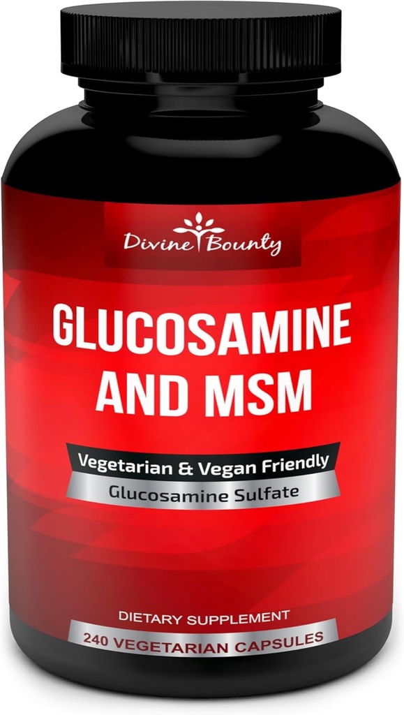 Divine Bounty Glucosamine Sulfate Supplement (2000mg per servering) med MSM - 240 små vegetariske kapsler - ingen Shellfish eller skadelige tilsætningsstoffer
