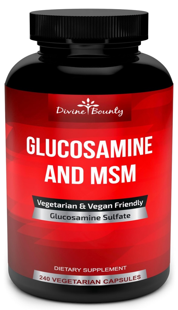 Divine Bounty Glucosamine Sulfate Supplement (2000mg per servering) med MSM - 240 små vegetariske kapsler - ingen Shellfish eller skadelige tilsætningsstoffer
